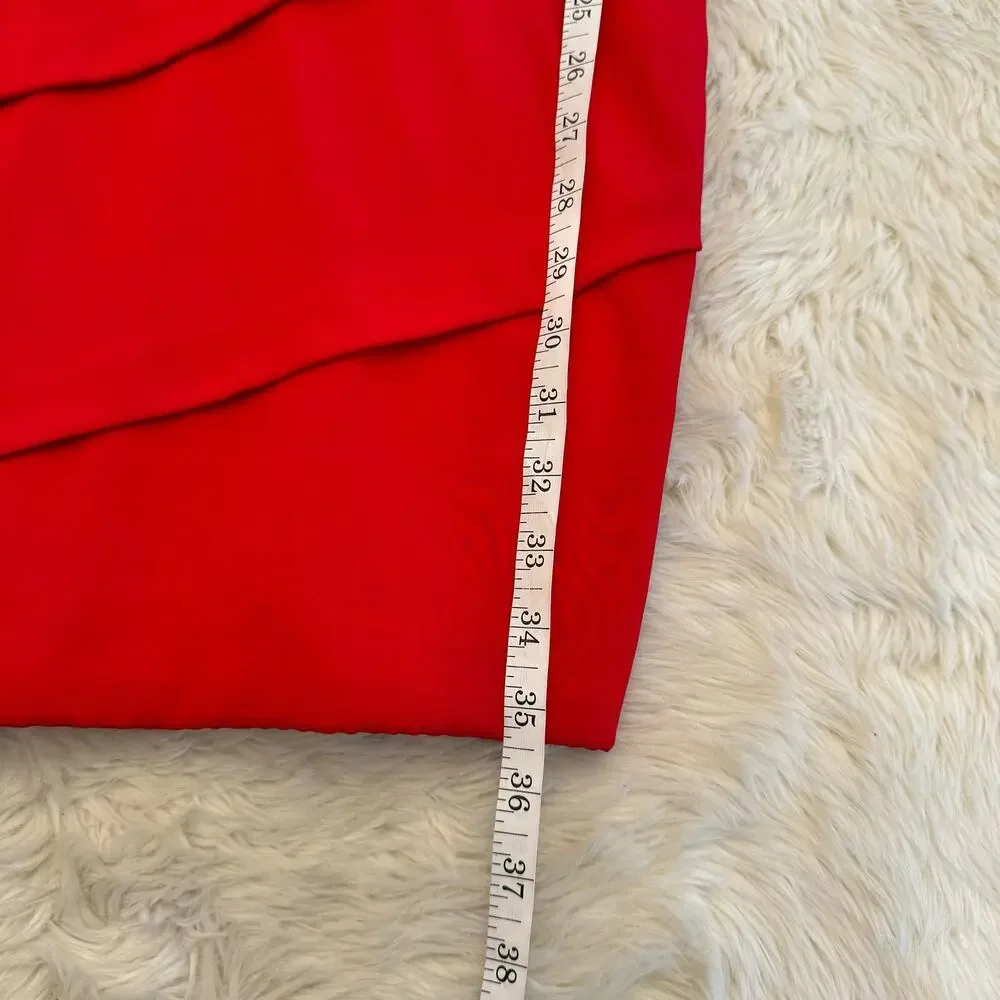 Maria Bianca Nero Red Cowl Neck Tiered Sheath Dress Small NWOT